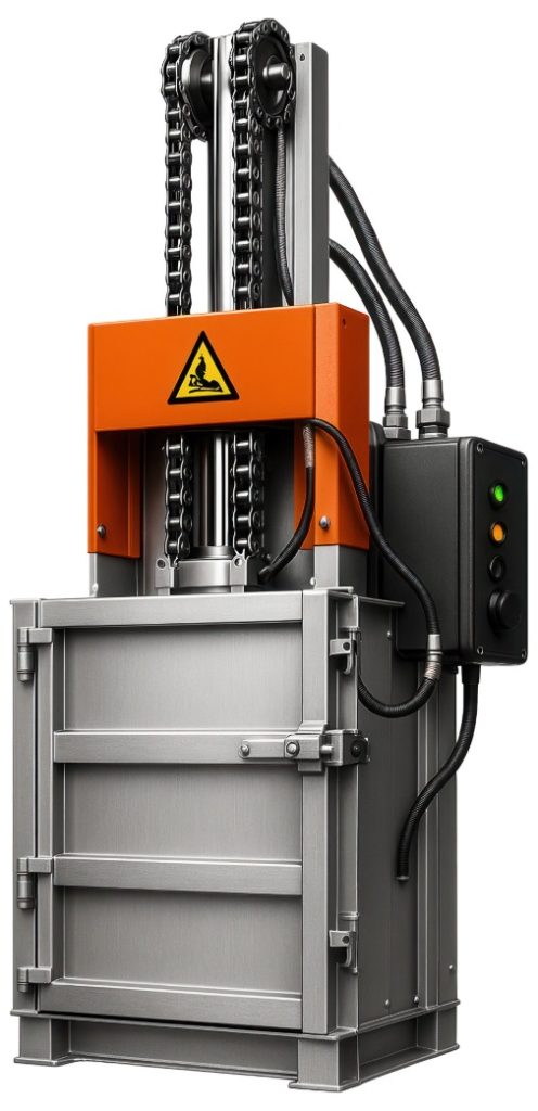 Industrijska vertikalna balirka stiska odpadne materiale od zgoraj navzdol