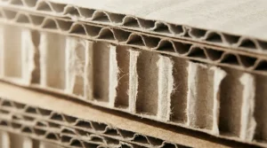 Macro view of corrugated cardboard flutes showing material structure