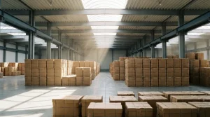 Warehouse filled with neatly stacked high-density cardboard bales