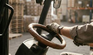 Fork lift driver at work.