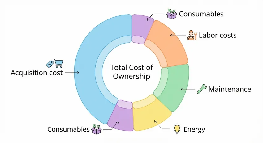 Chart showing total cost of ownership breakdown for industrial equipment