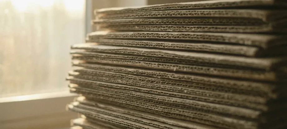 Close-up texture of stacked cardboard in a retail backroom