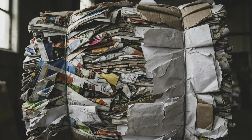 Close up texture of a dense compressed paper bale