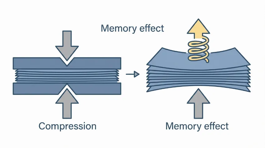 Diagram showing the compression and memory effect expansion of paper