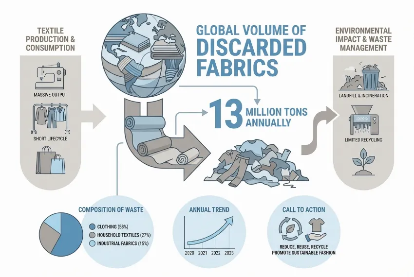 Infographic showing 13 million tons of global discarded fabrics