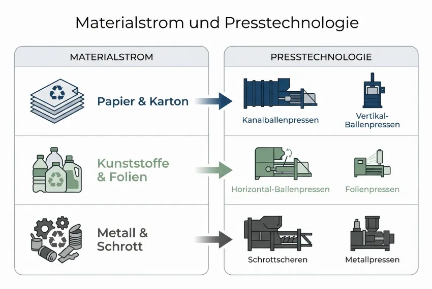 Tabelle zur Zuordnung von Materialstrom und Anlagentyp.