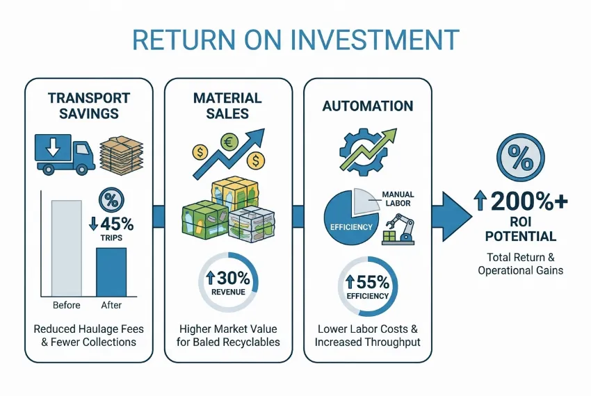 Infografik zur Berechnung des Return on Investment für Verdichtungsanlagen.