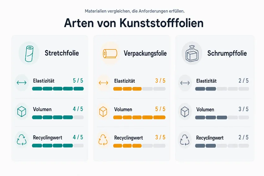 Infografik zu den Arten von Kunststofffolien im Gewerbe.