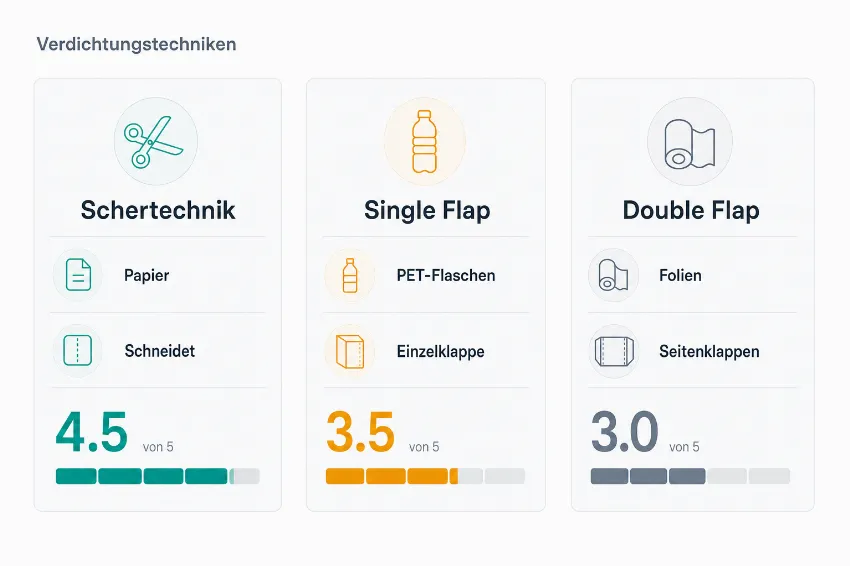 Infografik zum Vergleich von Schertechnik, Single Flap und Double Flap.