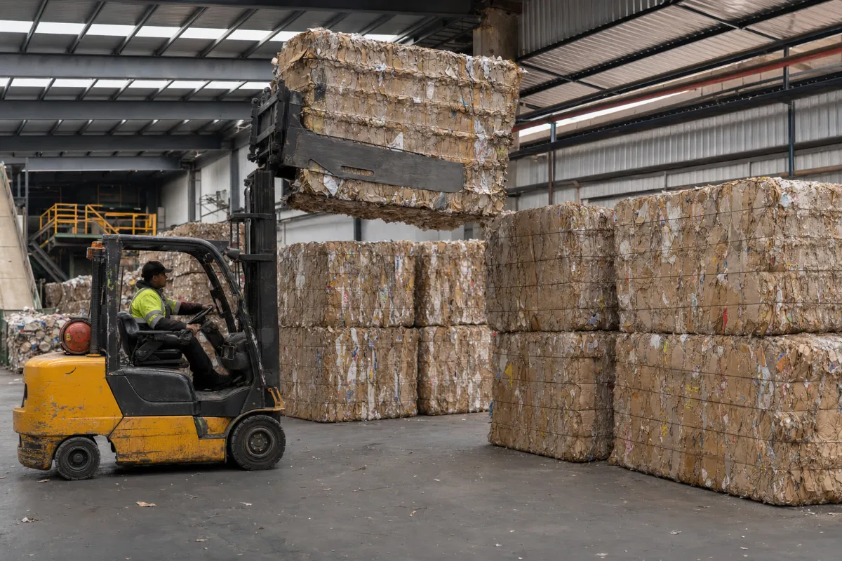 How heavy is a cardboard bale in an industrial warehouse?