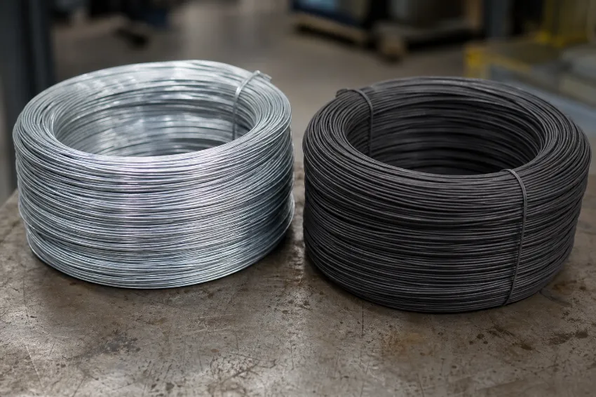 Galvanized baling wire compared with black annealed baling wire