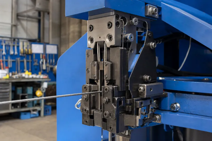Automatic wire tying head on a channel baling press