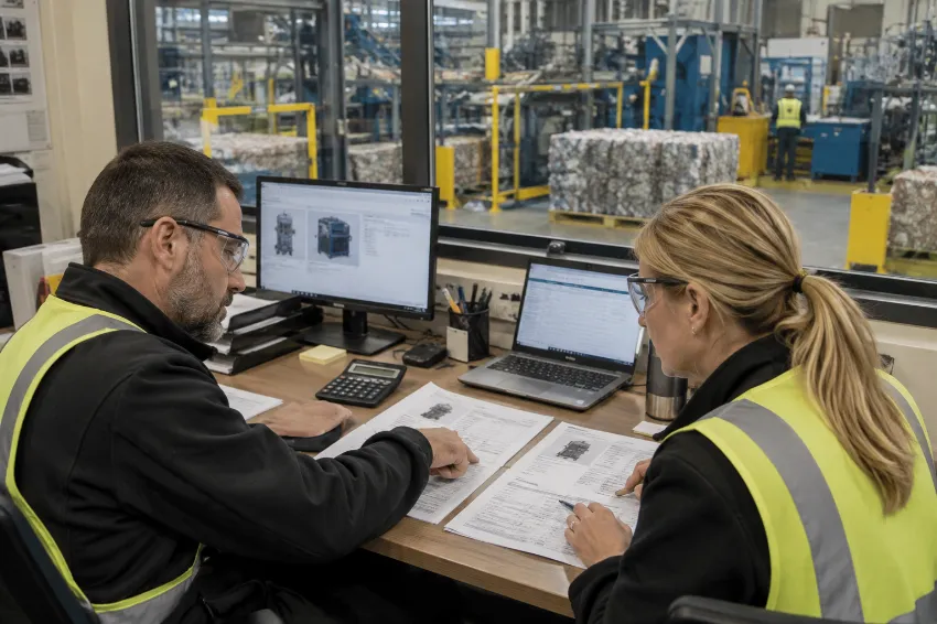 Managers comparing baler purchase and lease quotes