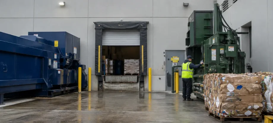 Baler vs compactor side by side at a distribution centre loading dock